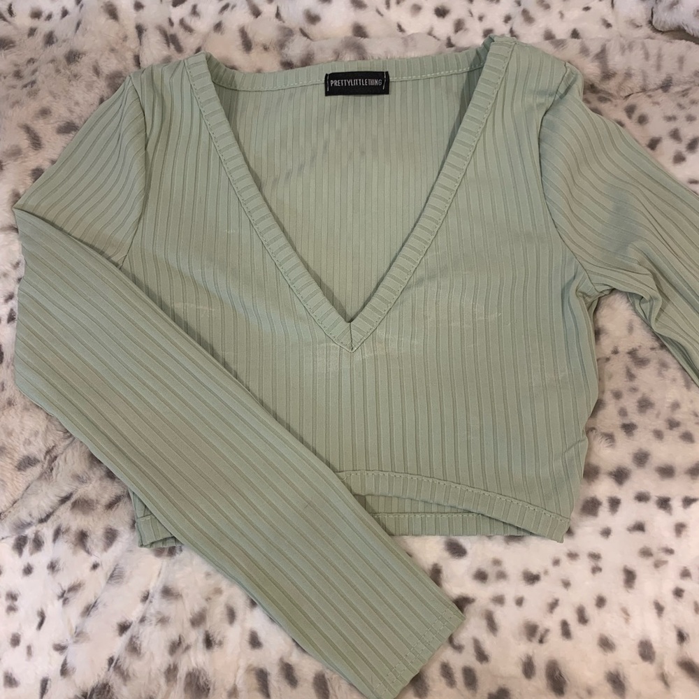 PLT Small Sage ribbed crop top